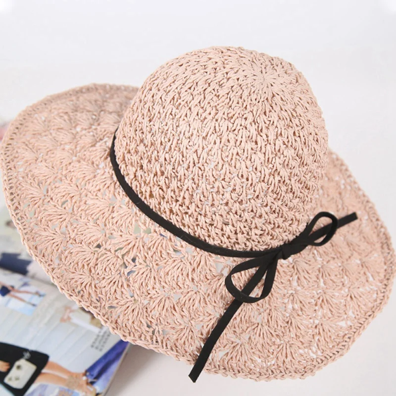 

Women Straw Sun Hat Summer Sweet Retro Straw Hats Girls Beach Hollow Panama Hats Vacation Sun Visor Hats
