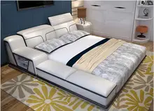 Cadre de lit moelleux en cuir véritable, design moderne avec espaces de rangement, mobilier d'intérieur, idéal pour la chambre à coucher