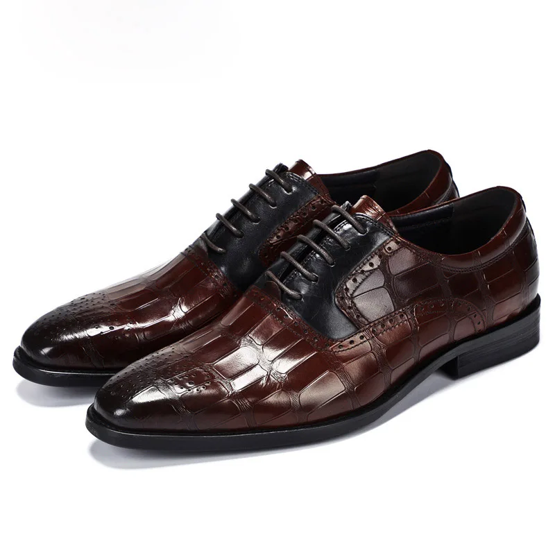 Habillées brown Marque 2019 Luxe Chaussures Richelieus Hommes Pour VéritableHomme Des Pointues D'affaires De Mode Black Cuir UVqzLMSGp