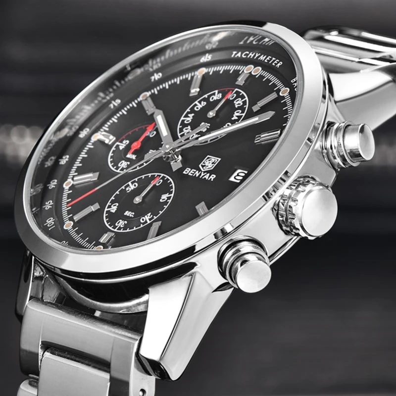 Prix pour BENYAR Marque De Mode Chronographe Sport Montres Reloj Hombre Bracelet En Acier Inoxydable Quartz Militaire Montre Horloge Relogio Masculino Prix pour BENYAR Marque De Mode Chronographe Sport Montres Reloj Hombre Bracelet En Acier Inoxydable Quartz Militaire Montre Horloge Relogio Masculino