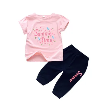 

Girls Summer Letters Clothing Set Children T-Shirt + Shorts Cotton Tracksuits Kids Casual 2Pcs Clothing Set 6-14T AA11771