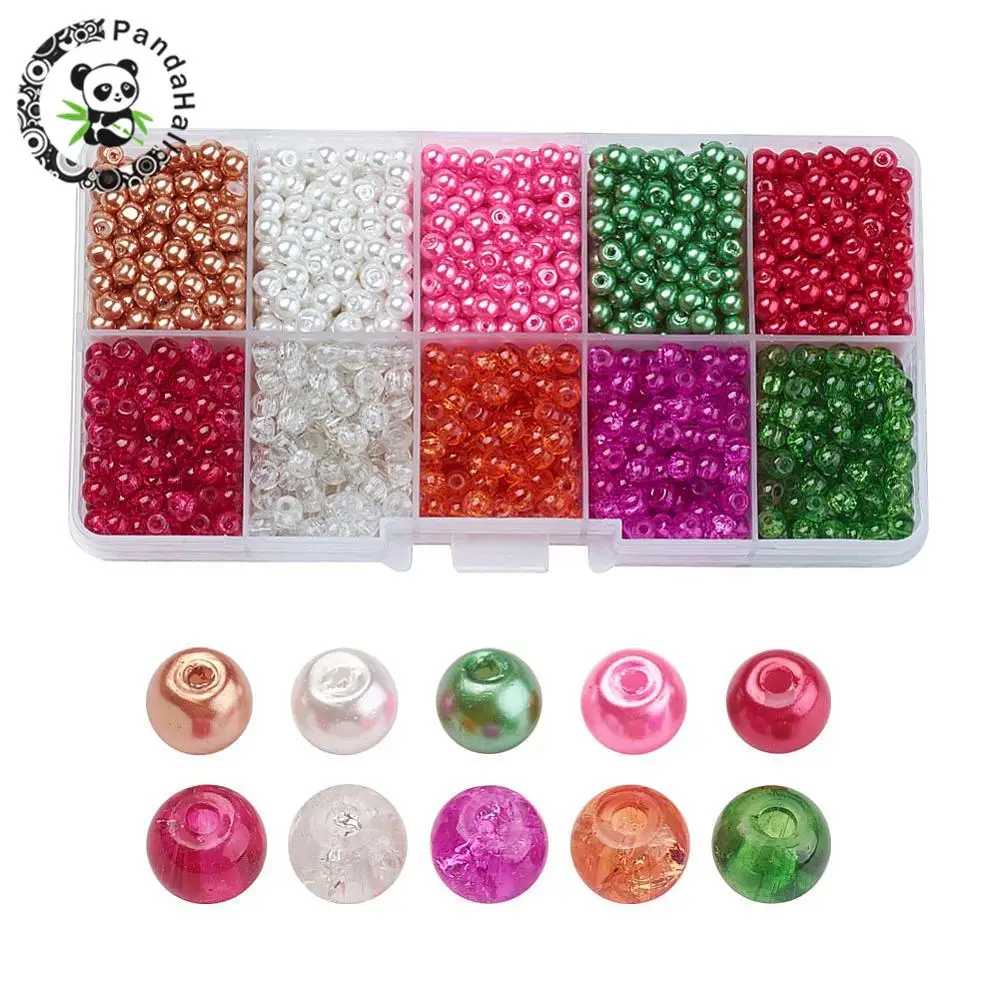 

1Box 4mm 6mm 8mm 10mm Mixed Color Round Baking Painted Crackle Glass Bead Glass Pearl Loose Spacer Beads for Jewelry Making DIY