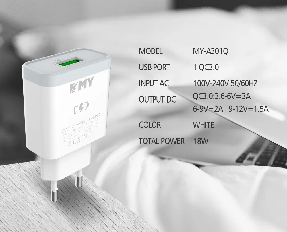 EMY 18 Вт Быстрая зарядка 3,0 Быстрая зарядка для мобильных телефонов EU вилка настенное USB зарядное устройство адаптер для iPhone samsung Xiaomi huawei