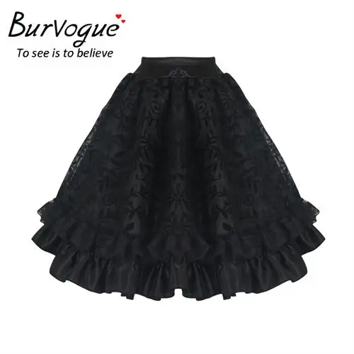 Burvogue новые черные миди юбки в стиле стимпанк для женщин Элегантная Тюлевая юбка летняя Готическая плиссированная пышная кружевная Корсетная юбка-пачка мини-юбка - Цвет: Black