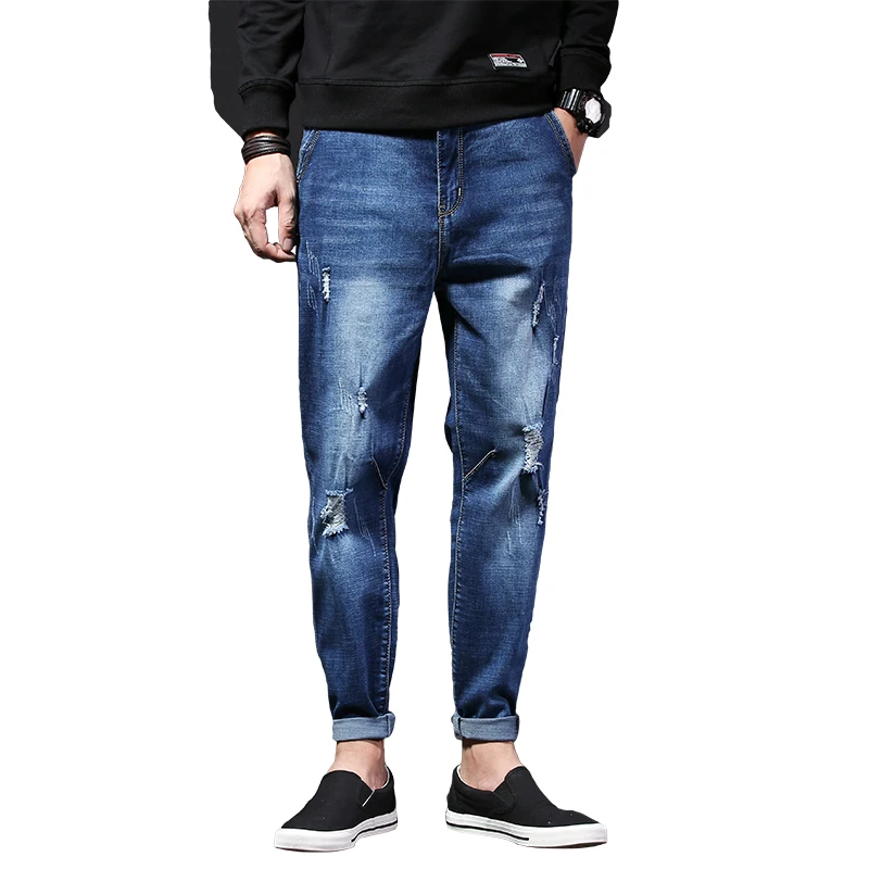 

Full Print Ninth Pants Mens 2018 Vintage Washed Denim Jeans Summer Streetwear Casual Ankle Length cowboy 2018 new