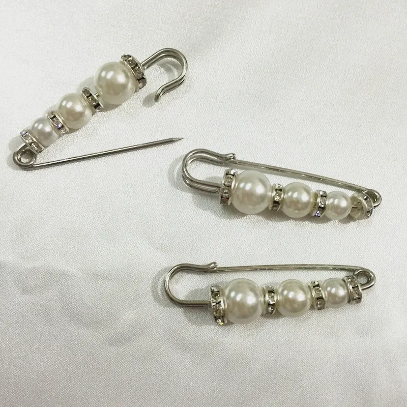 55MM Simulated pearl Alloy Nickel Color Metal Safety Pin Brooches