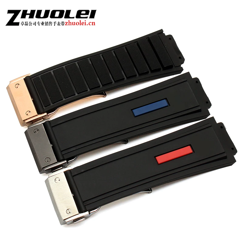 

High quality 27*19mm(lug) Black Rubber Watchnand soft Strap Bracelet Waterproof deployment buckle for men's watches band
