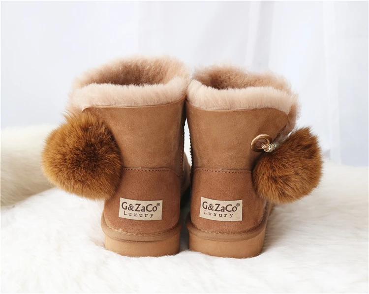 G& Zaco/роскошные брендовые ботинки из овечьей кожи; зимние ботинки на плоской подошве с помпонами из лисьего меха; ботильоны из натуральной овечьей кожи; милые ботинки