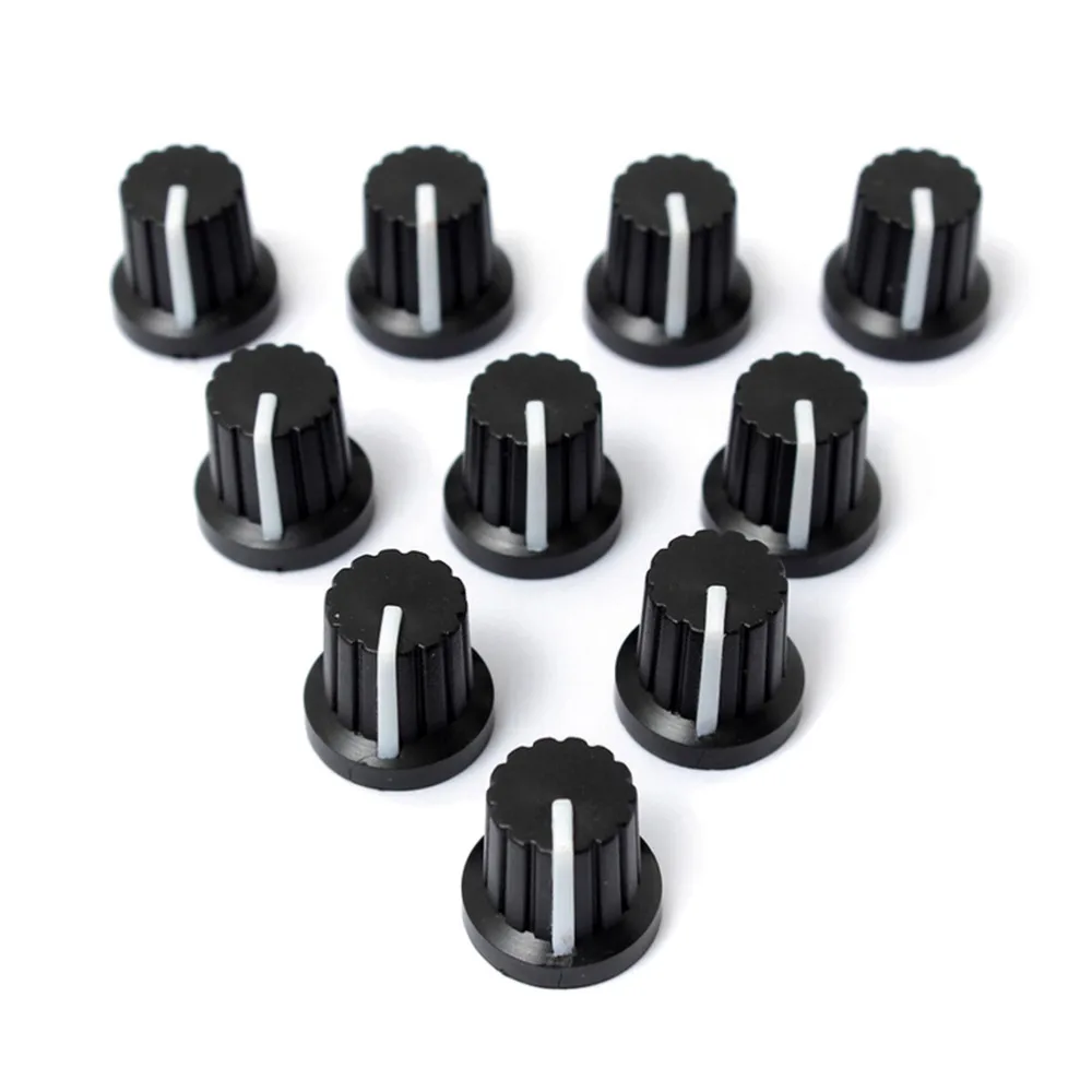 10 Pcs/lot Shaft Hole Dia Plastic Ribbed Threaded Potentiometer Knobs