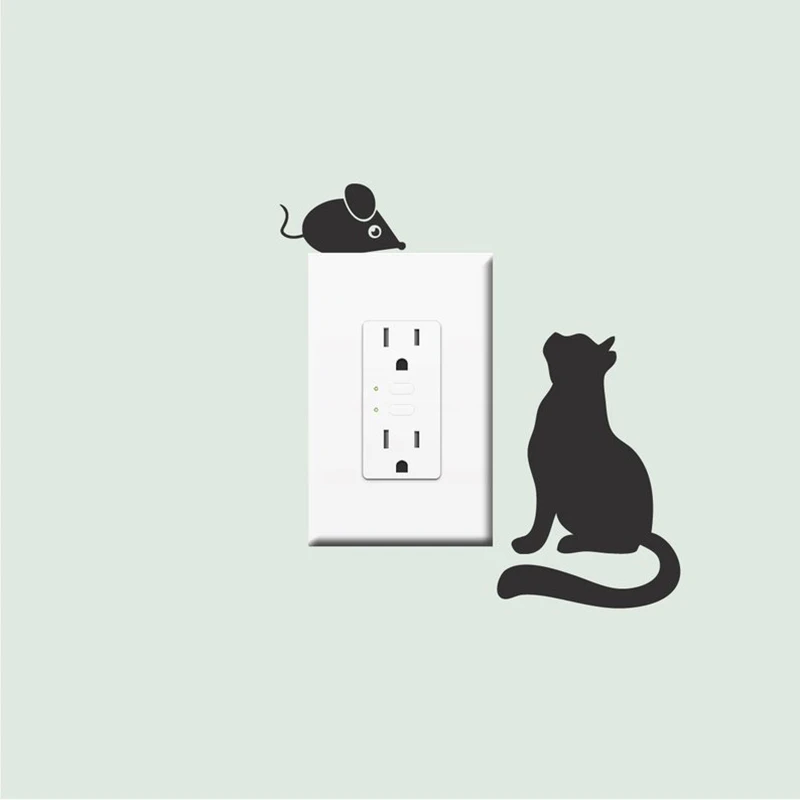 

12*12cm Cute Mouse Switch Sticker Cat Decals Art Socket Outlet Decor Vinyl Stickers Removable Various Colors LC1293