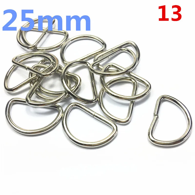 13   25mm  silver Dee  Rings for NonWelded D ring Non-Welded Nickel Plated D-Rings Webbing Strapping Bags Garment Accessories Buckle