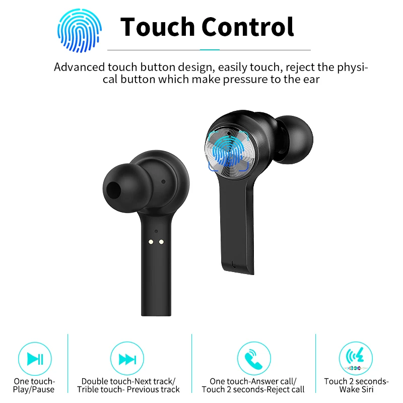 T10 True Беспроводной наушники СПЦ Bluetooth 5 0 с двойной микрофон Touch Управление стерео