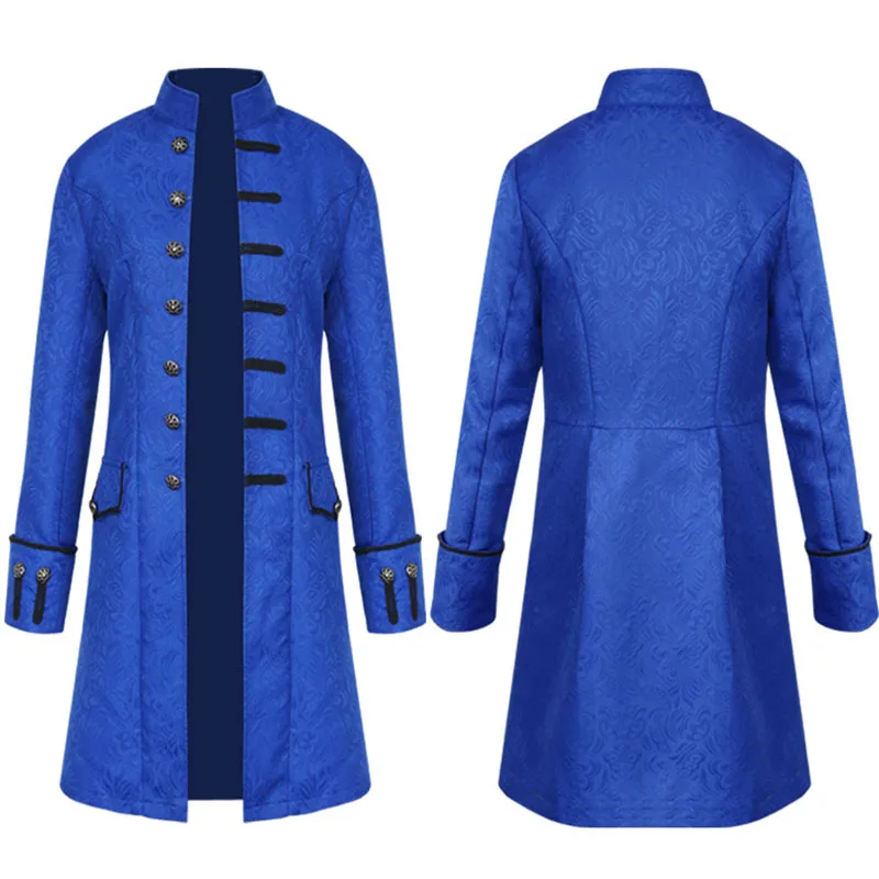 Черный Готический стимпанк хлопок куртка пальто Викторианский Эдвардианский костюм мужская длинная военная форма костюмы с отворачивающимися рукавами - Цвет: Blue
