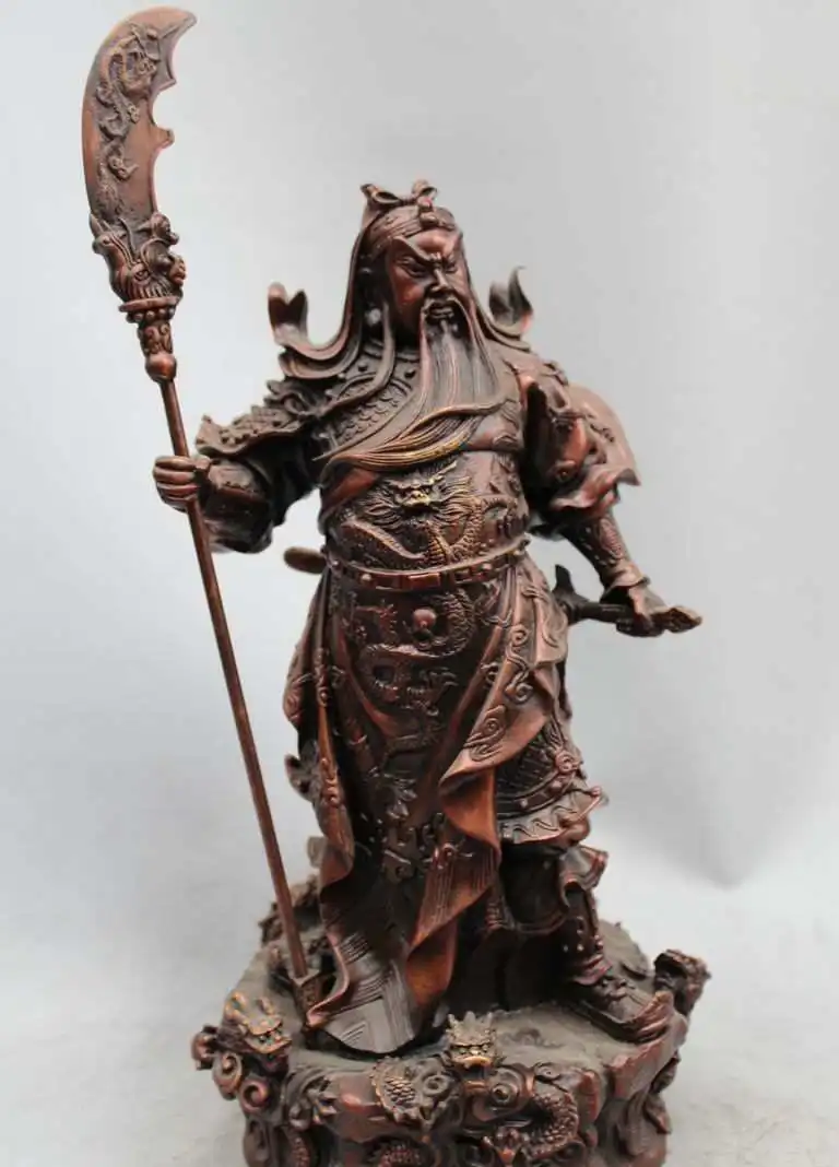 

15"China Chinese Pure Bronze 9 Dragon Guan Gong Guan Yu warrior Hold Sword