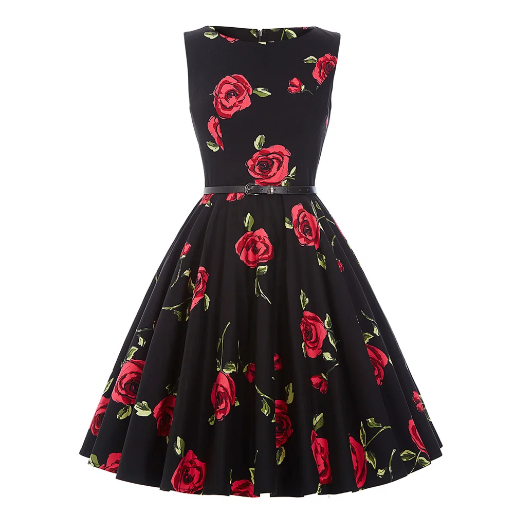 

Belle Poque Ladies Dresses Casual 50s Vintage 2018 Summer Style Robe Femme Ete Sexy Club Retro Vintage Floral Print Cotton Dress