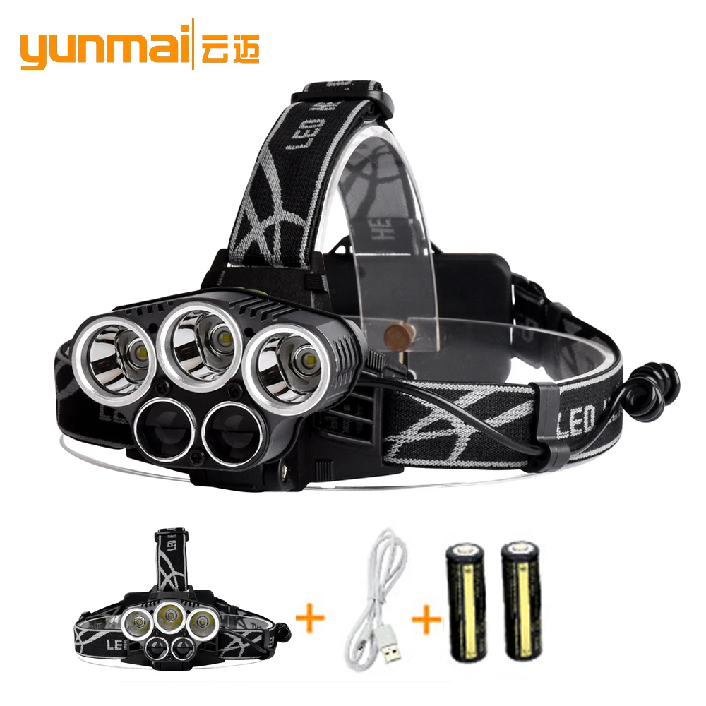 

2017 New 5Led Waterproof 8000Lm 3*XML T6+2*LED USB Headlight Headlamp Head Lamp Light 5-mode Torch for Fishing Camping Hunting