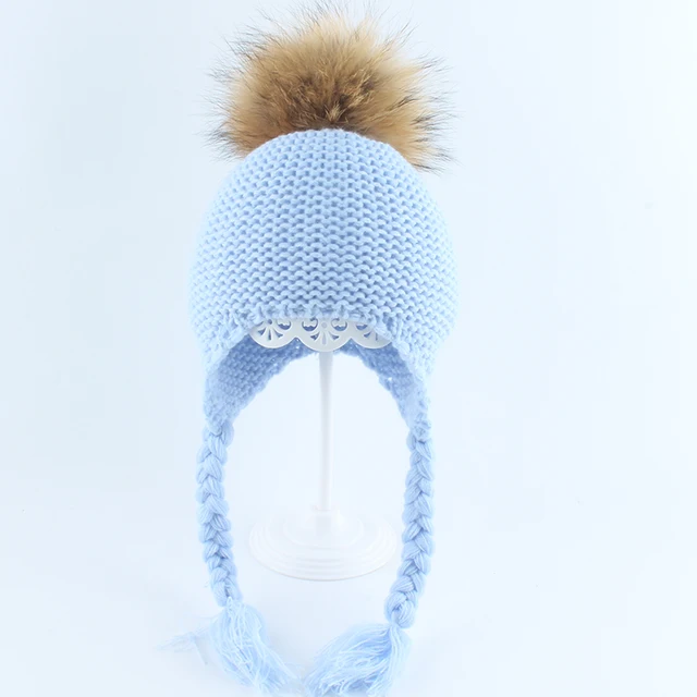 FURANDOWN New Fashion Kids Beanie Winter Pompon Hats For Children Girls Knitted Wool Earflap Beanies Cap Crochet Baby Hat 5