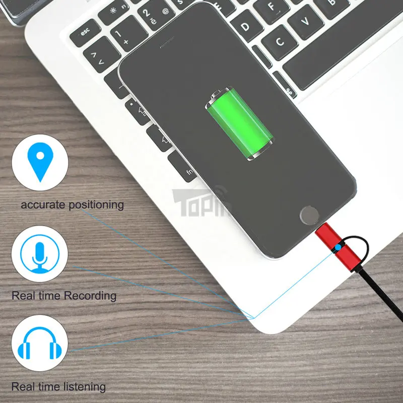 Micro-USB Lightning 2в1 кабель для зарядки данных GPS трекер Wifi LBS Дистанционное отслеживание голосовой монитор для iPhone Android автомобильный Автомобиль