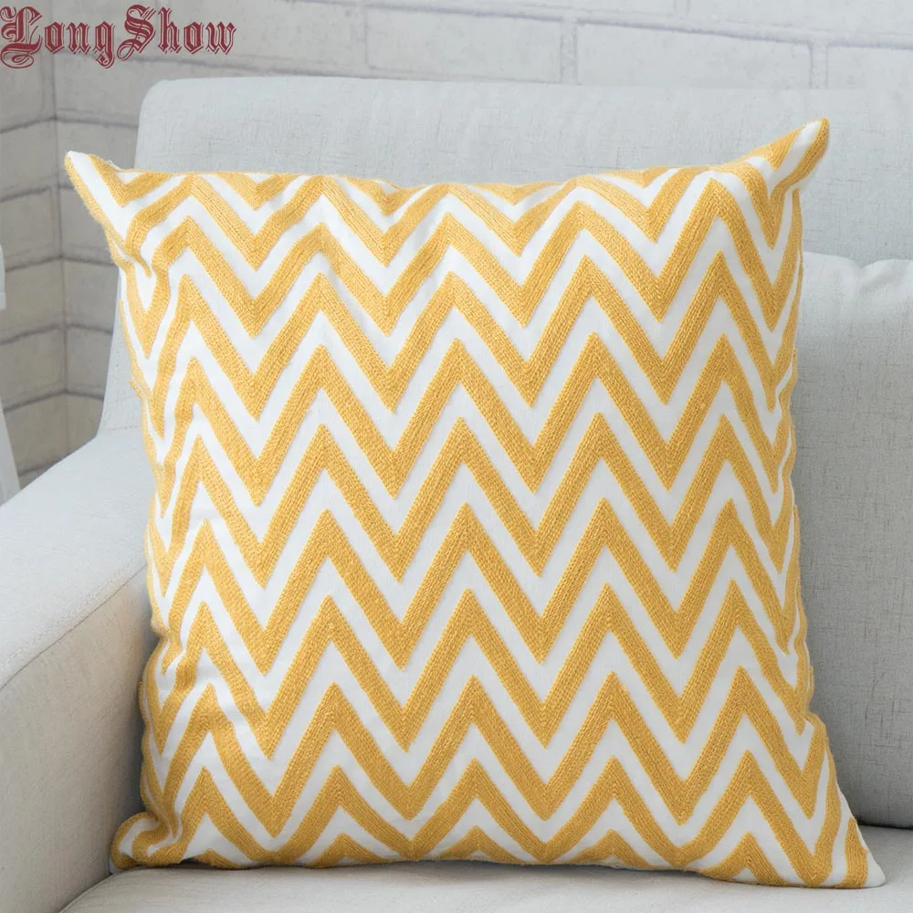 Free Shipping Creative Yellow Colour Embroidered Geometric Waves Super