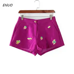 Фирменная Новинка модные тонкие вышивка шорты для женщин женские шорты красивые летние Фиолетовый Середины Талии Карман прямые шорт