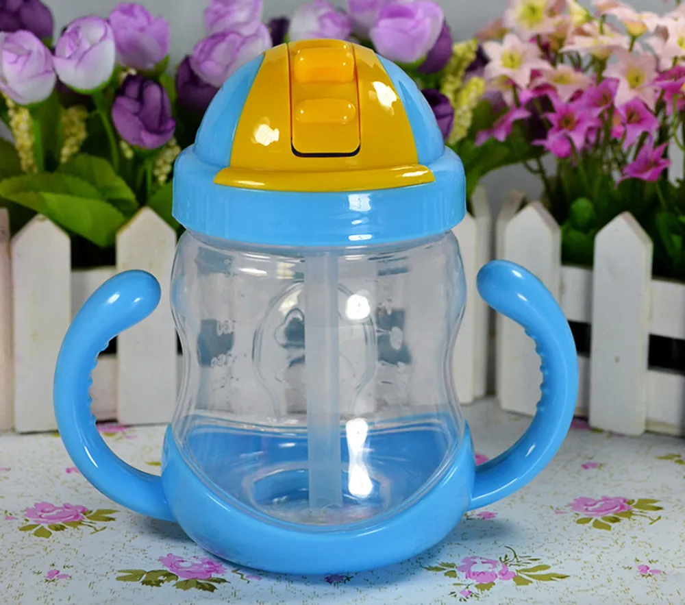 Best-Selling 1Pc New Double Handle Baby Trainer Cup Straw Type Cup Baby Kids Children Feeding Drinking Water Bottle Cup 280ml 01