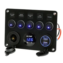 Inline Fuse Box 5 Gang Blue LED Rocker Switch Panel Voltmeter Dual USB Charger Socket 12V 24V Vehicle Yacht Ship Car Boat Marine цена Inline Fuse Box 5 Gang Blue LED Rocker Switch Panel Voltmeter Dual USB Charger Socket 12V 24V Vehicle Yacht Ship Car Boat Marine цены онлайн
