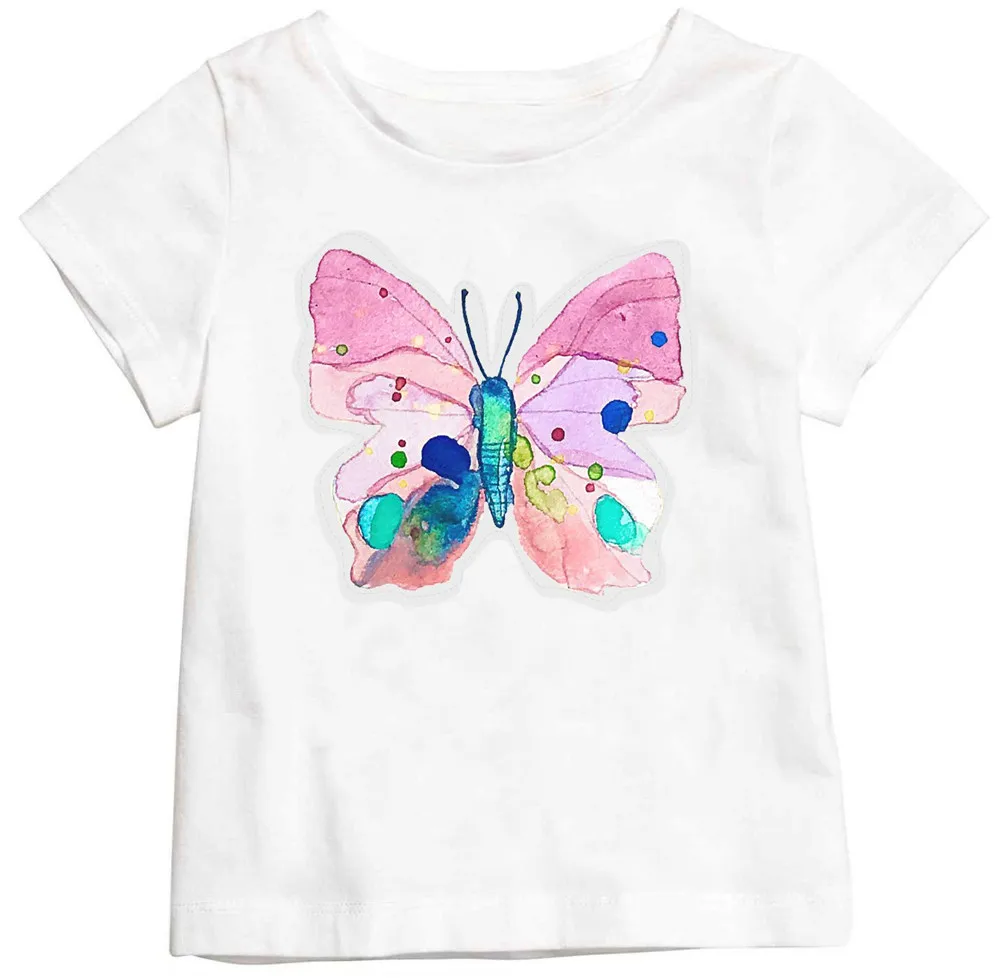 children tops girl t shirt fashion 100%cotton Colorful butterfl print ...