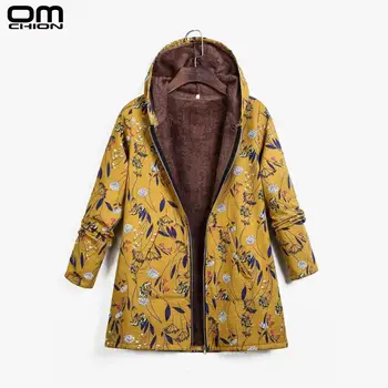 

OMCHION Chaquetas Mujer 2019 New Autumn Winter Coat Women Thick Jacket Hooded Long Sleeve Outwear Vintag Print Casual Top LJK22