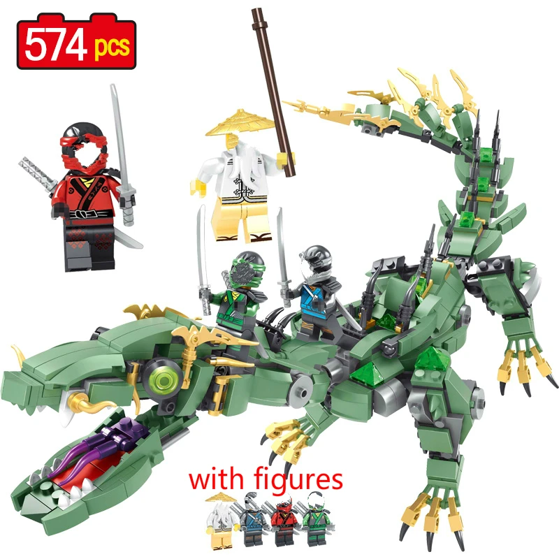 

574Pcs Ninja Green Dragon Ninjagoed Mech Dragon Movie Lloyd Master Wu Building Blocks Bricks Toys Gifts Compatible
