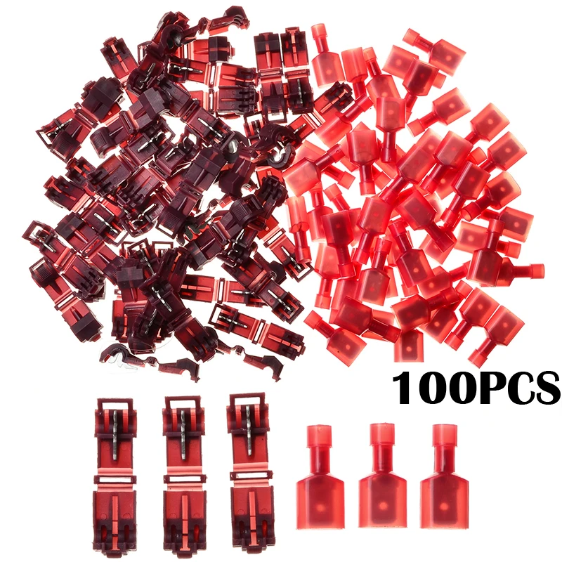 

T-Tap/Male 100PCS 22-18 AWG Red Quick Splice Wire Terminals Insulated Electrical Connectors Combo