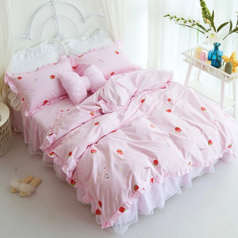 Buy New cute sweet bedding sets princess folds duvet cover set pillowcase