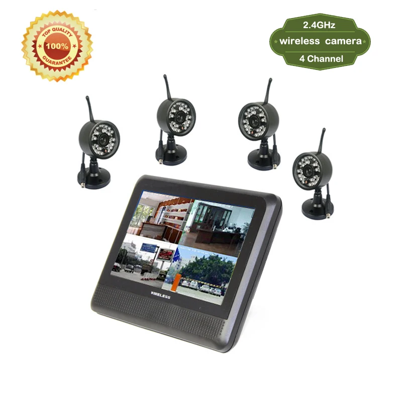 

Hot sale 2.4GHz CCTV Wireless 4 Channel camera CCTV Home Security camera 7" TFT LCD DVR/NVR 300M Transfer Night Vision