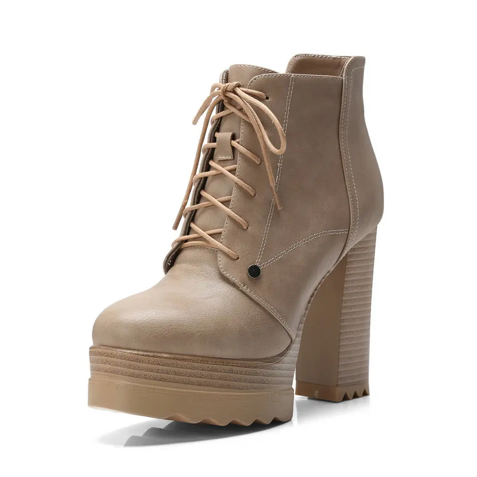 NESIMOO/; женские ботильоны; модная женская обувь на высоком квадратном каблуке; зимние ботинки; повседневные женские ботинки из синтетического материала; большие размеры 34-42 - Цвет: Apricot