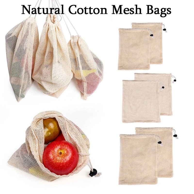 

New Reusable Drawstring Mesh Bag Natural Cotton Multi-Purpose Rice Vegetable Shopping Bag High Quality