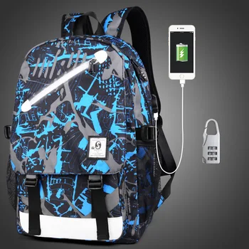 

Korean Fashion Youth Backpack Black Man's USB Luminous Bagpack Travel Leisure Notebook School Bag For Teenagers Anti-theft Batoh