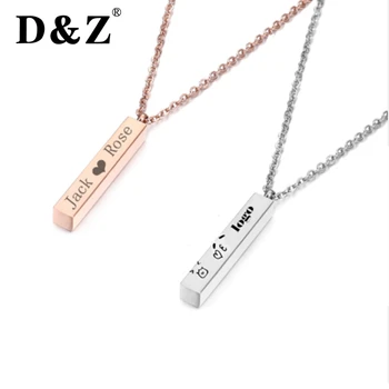 

Personalized 4 Sides Engraving Square Custom Name Pillar Necklace Stainless Steel Pendant For Women/Men Jewelry Birthday Gift