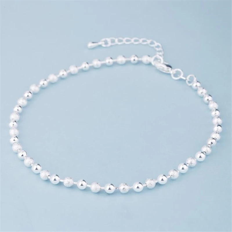 KOFSAC Summer Fashion 925 Sterling Silver Chain Anklets For Women Beach Party Beads Ankle Bracelet Foot Jewelry Girl Best Gifts KOFSAC Summer Fashion 925 Sterling Silver Chain Anklets For Women Beach Party Beads Ankle Bracelet Foot Jewelry Girl Best Gifts