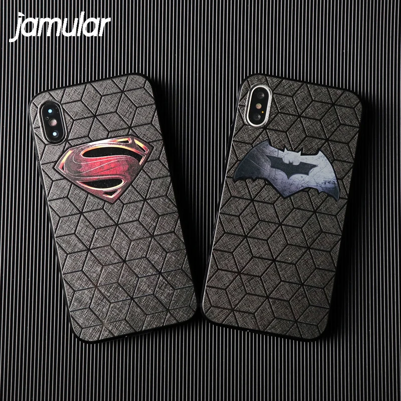 

JAMULAR Batman Superman Phone Case For iPhone 8 7 6 Plus X Soft TPU Back Cover For iPhone 7 XS MAX XR Cartoon Grid Coque Shell