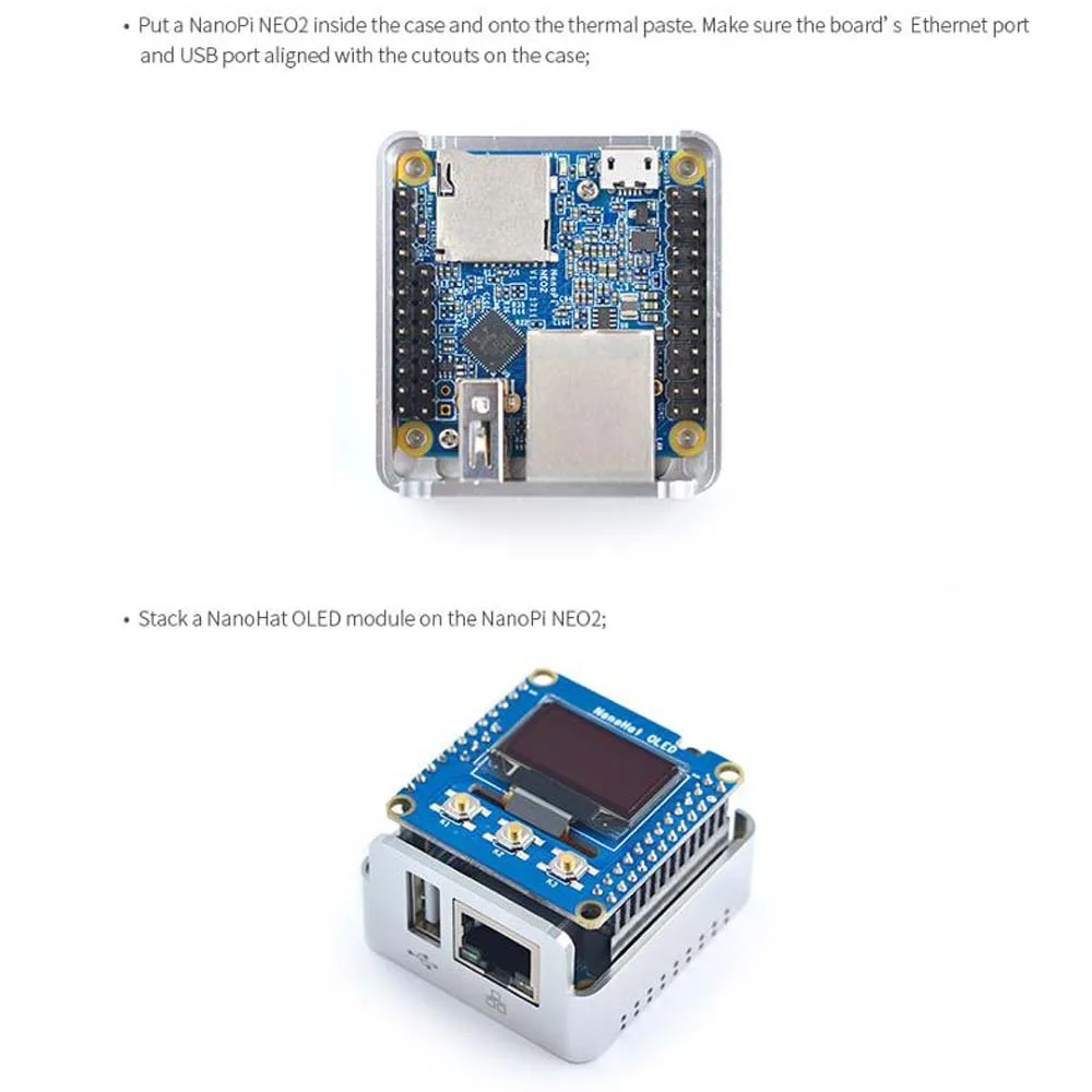 NanoPi NEO/NEO2 цельнометаллический алюминиевый корпус с oled-дисплеем NanoHat+ теплоотвод