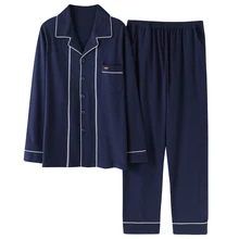 Новая осенне-зимняя мужская пижама с длинными рукавами из хлопка, кардиган с отложным воротником, удобный комплект из двух предметов для отдыха, Мужская пижама