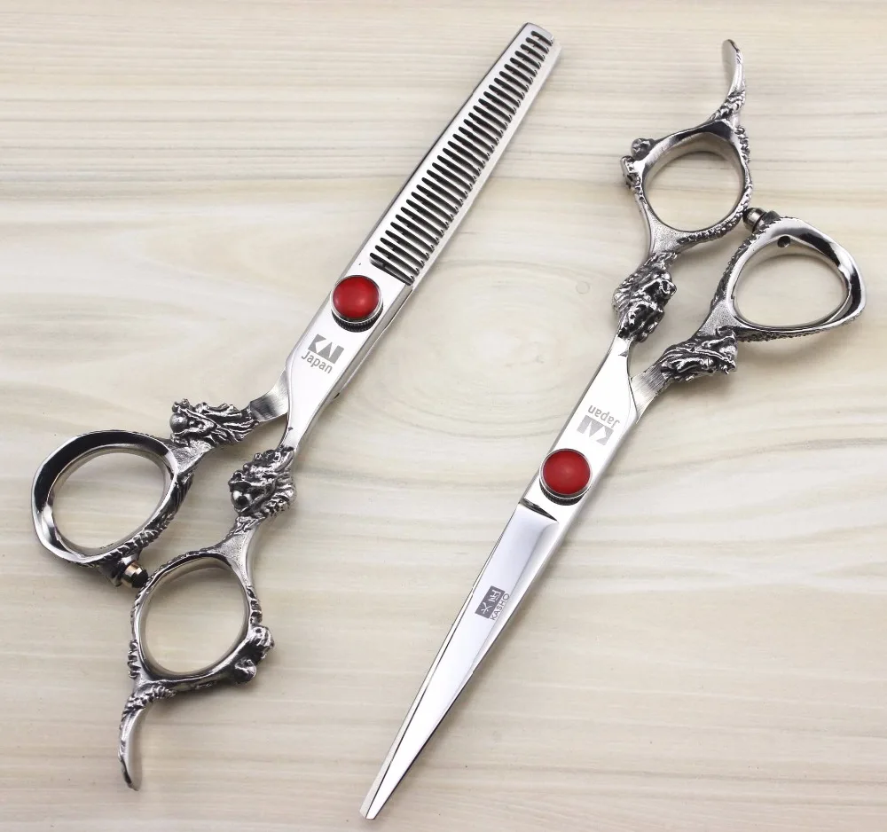 

Professional 6inch Kasho Dragon Handle Straight Thinning Scissor Hairdressing Barber Salon Shear Clipper Sharp Edge High Quality