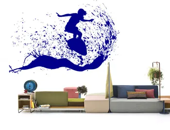 

Beautiful Outdoor Scene Man Surfing On A Surf Board wall decal In The Ocean Waves Art vinyl sticker Home Decor DIY C419