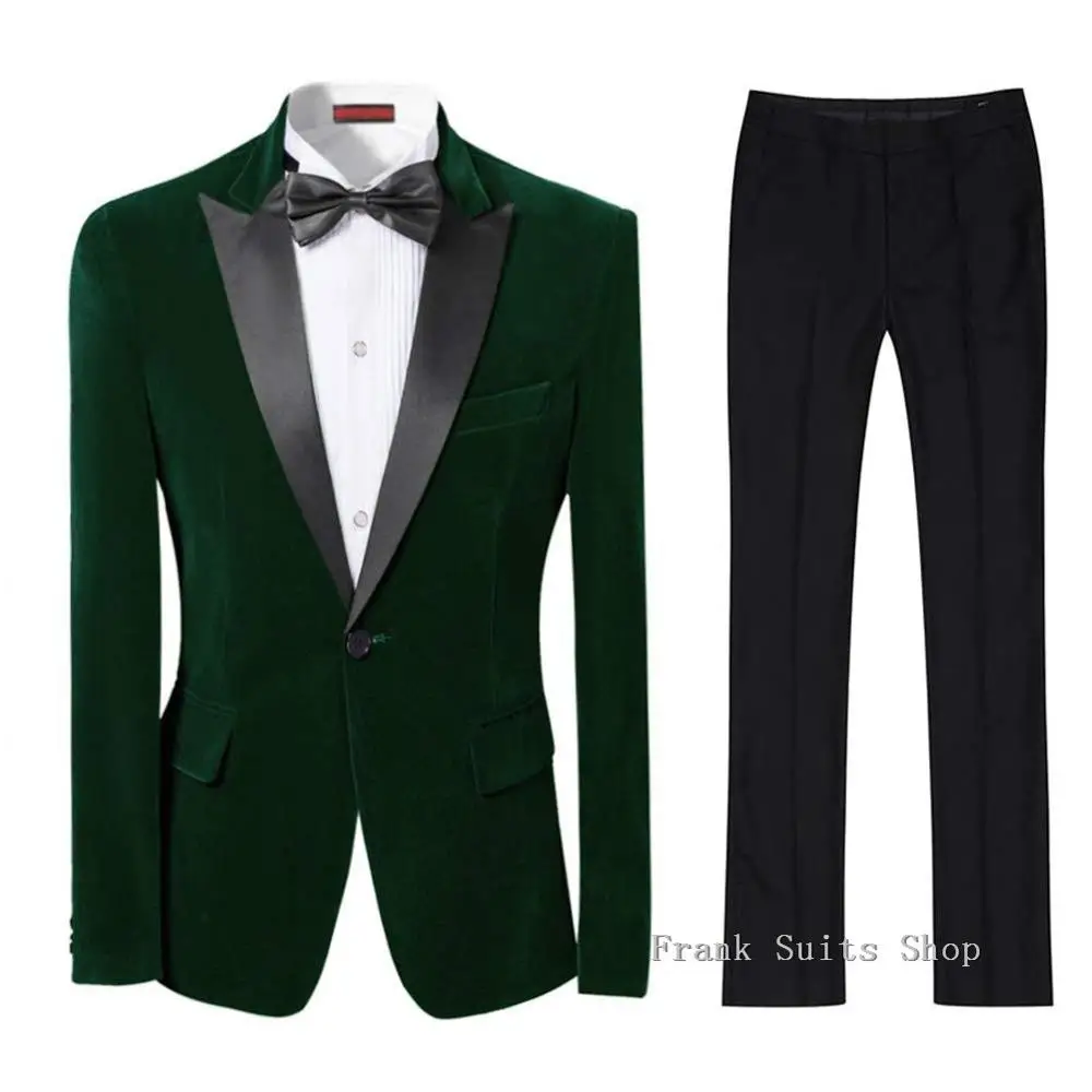 

2019 Mens Classic 2 Pieces Set Velvet Suits Stylish Burgundy Royal Blue Black Wedding Groom Slim Fit Tuxedo Prom Costume