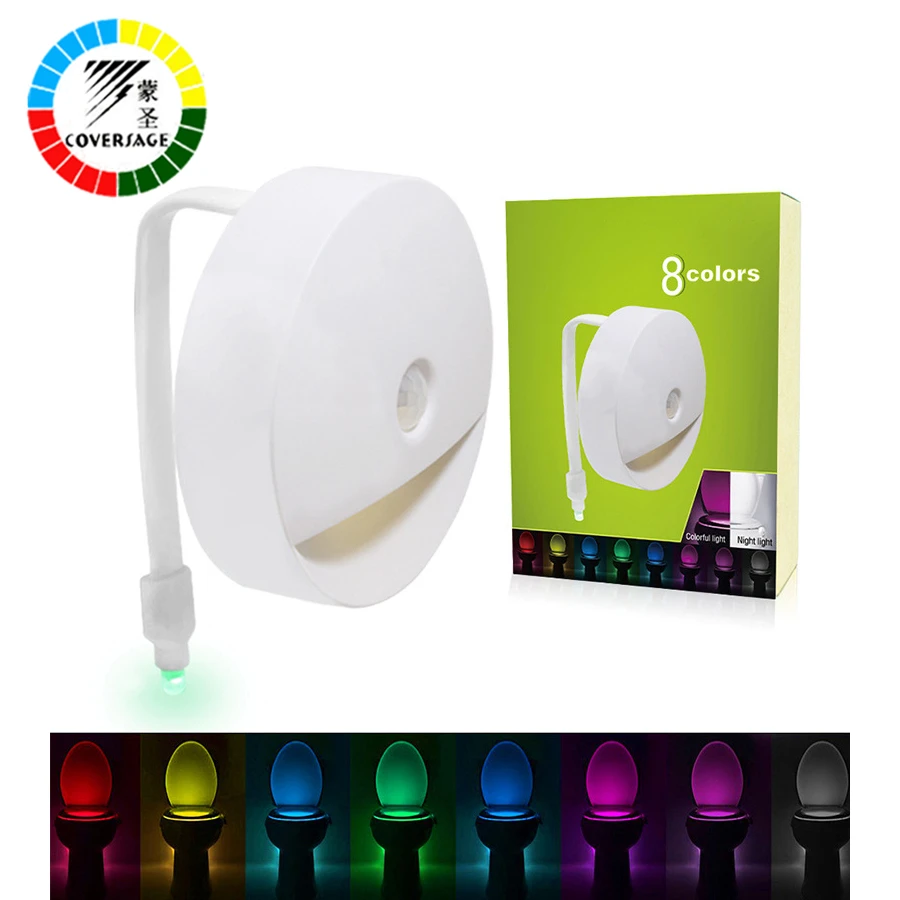 Coversage Smart Toilet Night Light LED Motion Auto Sensor Activated Bathroom With 8 Color Changing Battery Operated Washroom | Лампы и