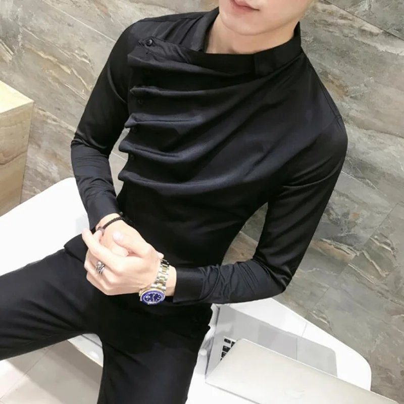 

2019 Blouse Homme High Quality Men Party Dress Shirt Spring Long Sleeve Slim Fit Mens Shirts Tuxedo Groom Wedding Shirt S-3XL