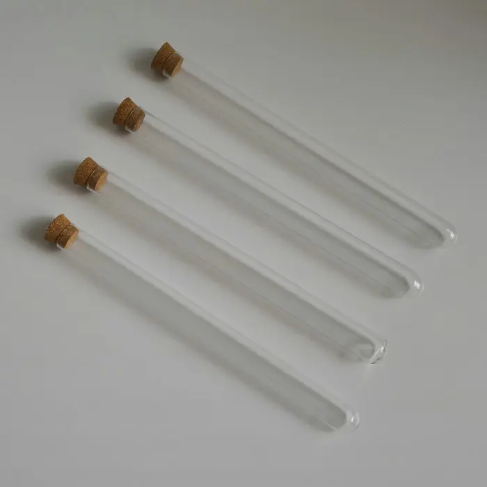 20pcs/lot 15*180mm Glass Tube With Cork ,U shape Lab Glass vials Test
