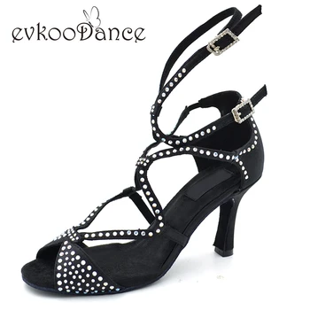 

2017 Ladies Rhinestones Latin Salsa Dance Shoes 8.3cm Heel Height Comfortable women latin dance shoes with Diamond NL024