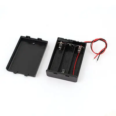 

6" Lead 3 x 1.5V AA Battery Box Case Holder with Cover ON/OFF Switch Black