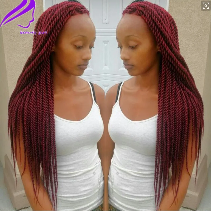 High Quality Red Twist Braided Lace Front Wig Braiding Hair