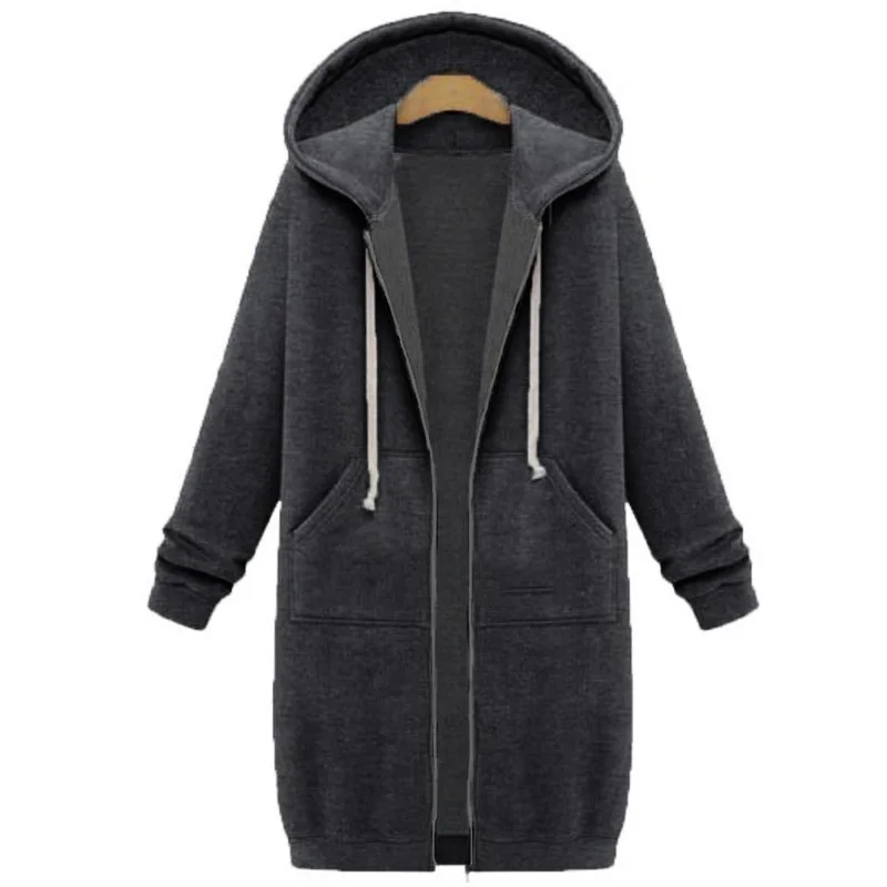 Осенне-зимнее пальто женская модная повседневная длинная куртка на молнии с капюшоном винтажная верхняя одежда пальто